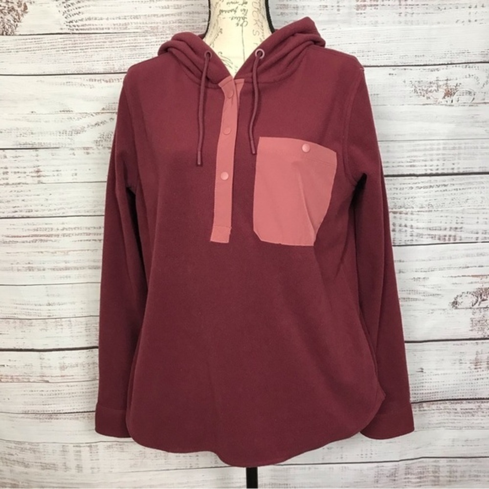 Ascend pullover maroon fleece‎ half button size large popover hoodie